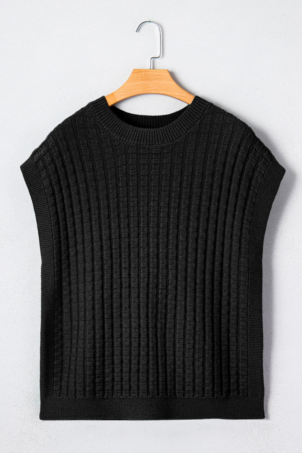 Solid Textured Round Neck Short Sleeve Sweater