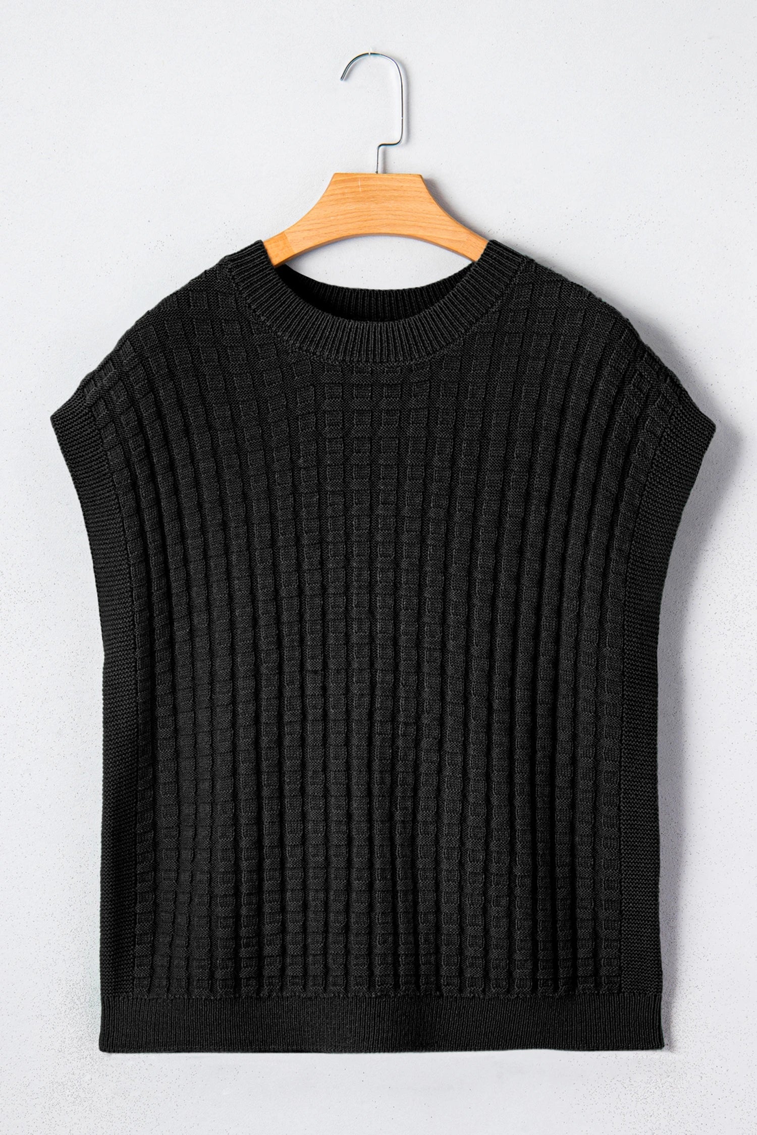 Solid Textured Round Neck Short Sleeve Sweater