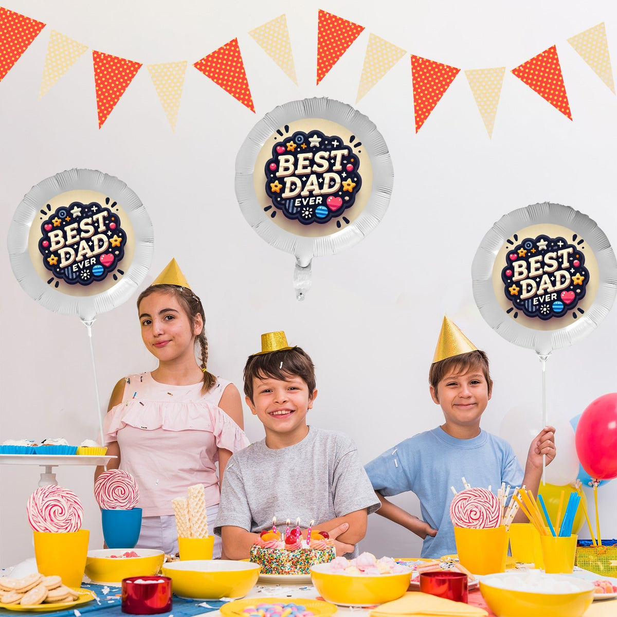 Best Dad Ever Circle 18-inch Custom Aluminum Foil Balloons - Pack of 3 (Made in USA)