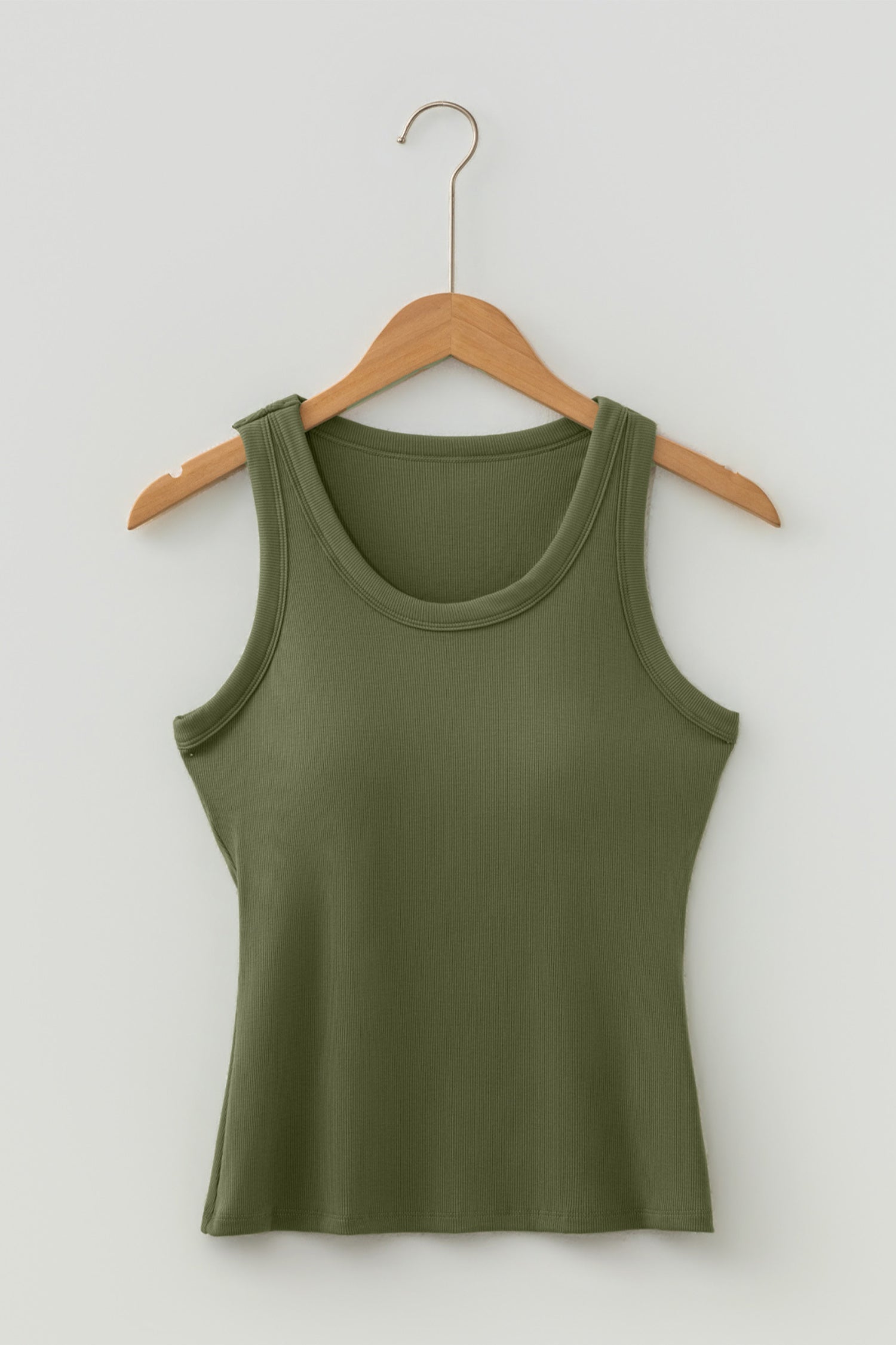 Solid Ribbed Knit Padded Tank Top