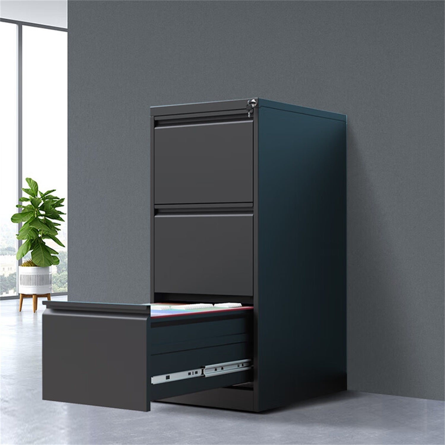 4 Drawer Vertical File Cabinet with Lock for Home Office Organizer, Black Metal Filing Cabinet, Letter/A4/Legal Size