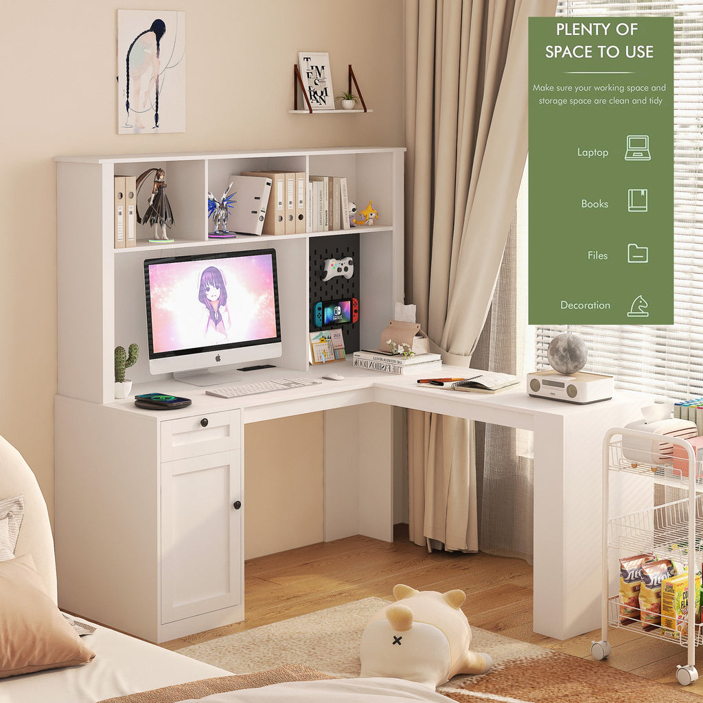 L Shaped Desk with outlet, Computer Desk with Drawers, Bookshelf, Modern Corner Desk, Home Office Desk,L-Shaped Study Table Writing Desk,Corner Gaming Computer Desk with Storage
