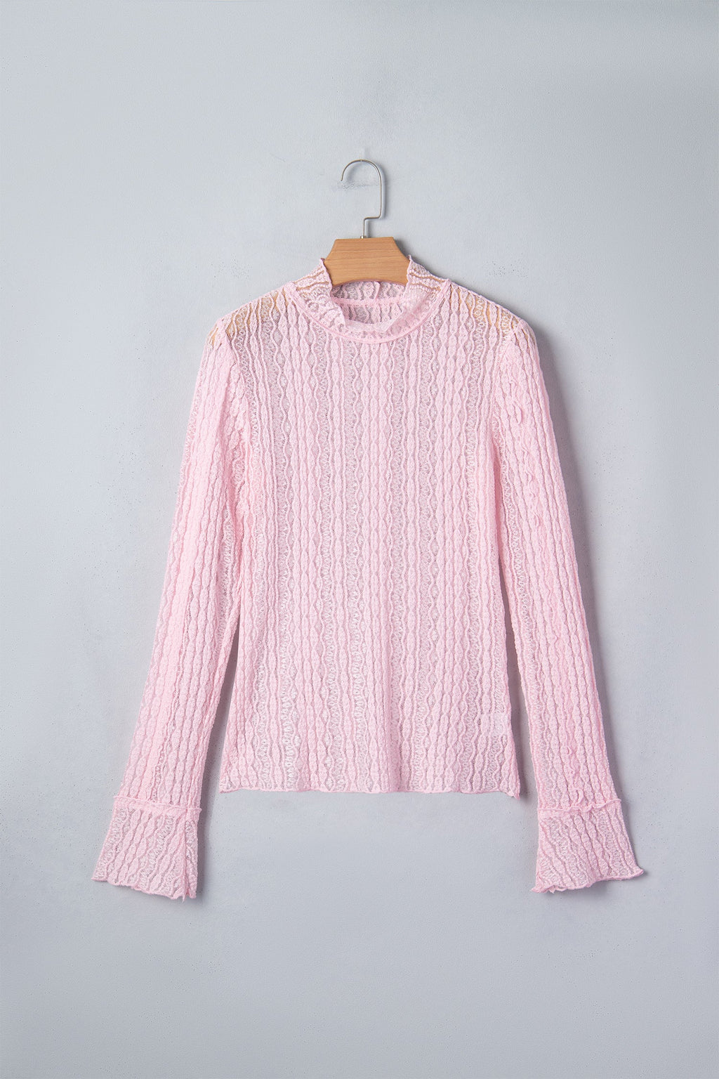 Lace Mock Neck Flounce Long Sleeve Top