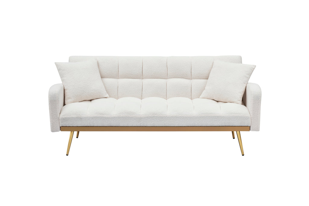 69 Inch Sofa Bed Beige with Adjustable Teddy Sofa for Small Space Living Room and Bedroom