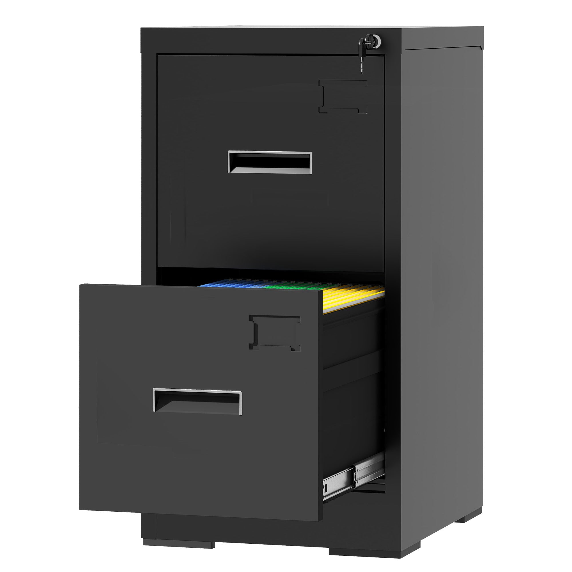 Modern Black 2 Drawer Metal Vertical File Cabinet with Lock and Card Slot for Office and Home Use