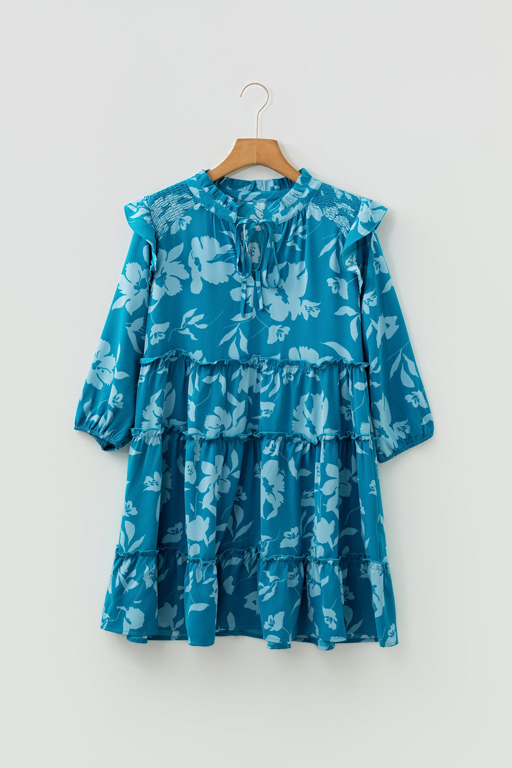 Flower 3/4 Sleeve Ruffle Tiered Dress