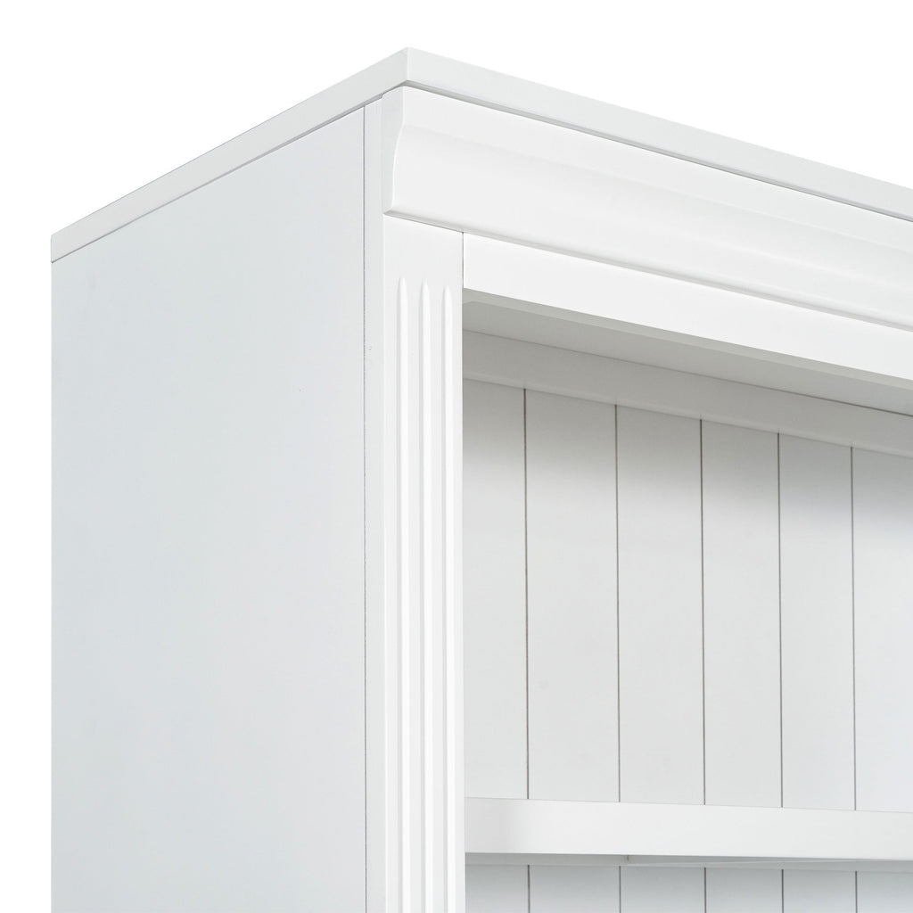 83.4'Tall Bookshelf with Writing Desk, Modern Bookcase with Study Desk, Workstation with Storage Shelf,Storage Bookcase with Open Shelves and LED Lighting for Living Room,Home Office,White