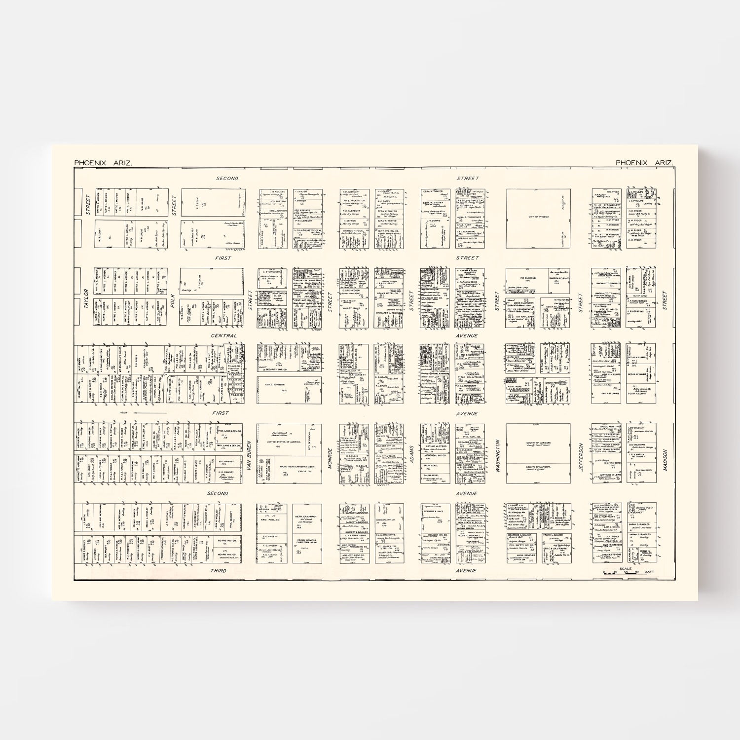 Vintage Map of Phoenix, AZ Business Section 1929
