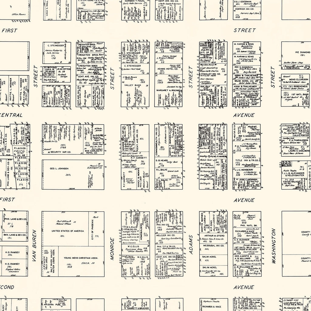 Vintage Map of Phoenix, AZ Business Section 1929