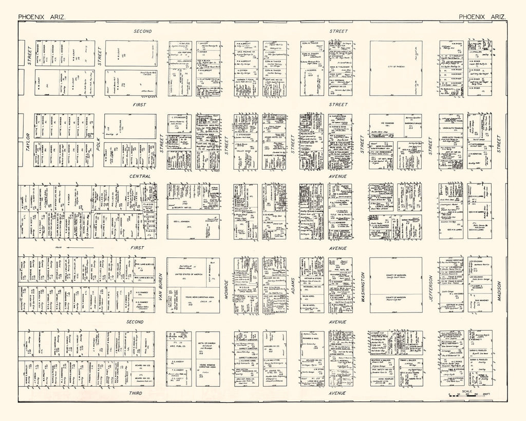 Vintage Map of Phoenix, AZ Business Section 1929