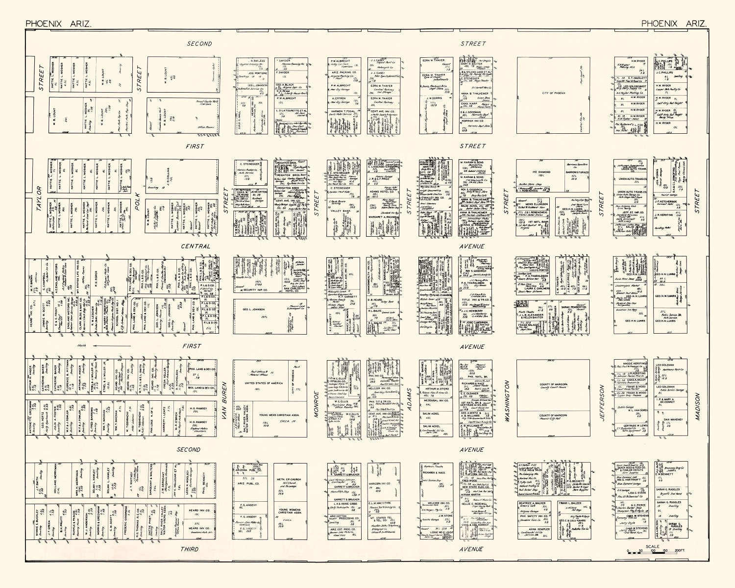 Vintage Map of Phoenix, AZ Business Section 1929