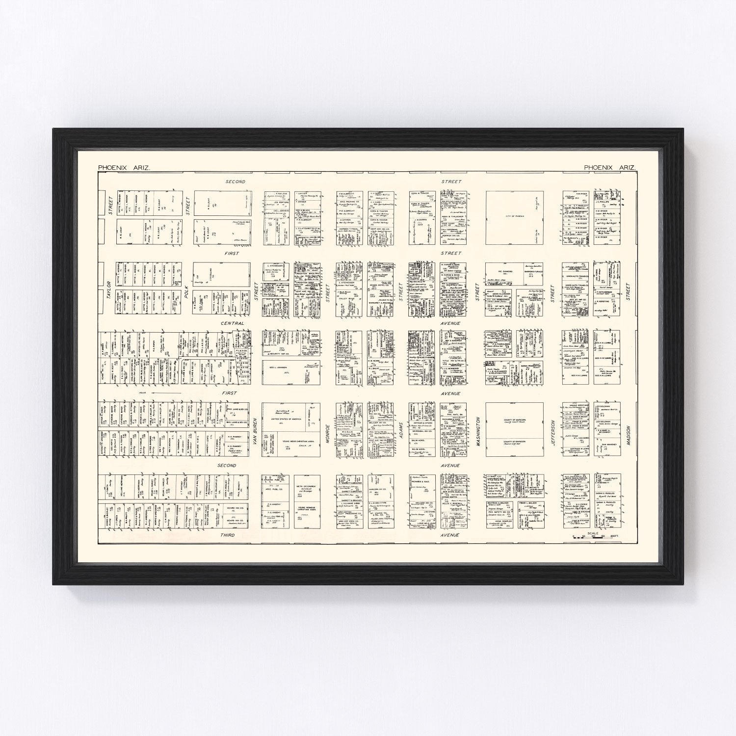Vintage Map of Phoenix, AZ Business Section 1929