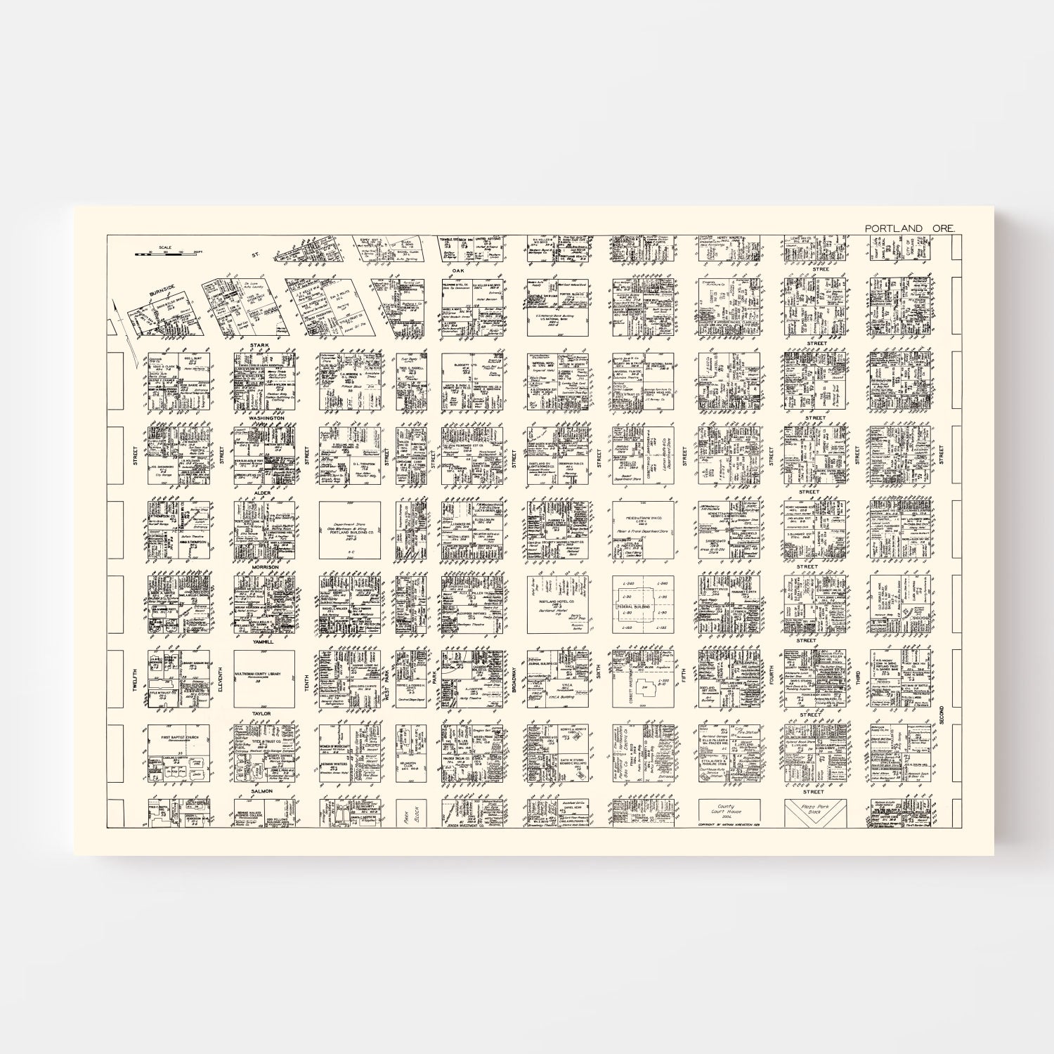 Vintage Map of Portland, OR Business Section 1929