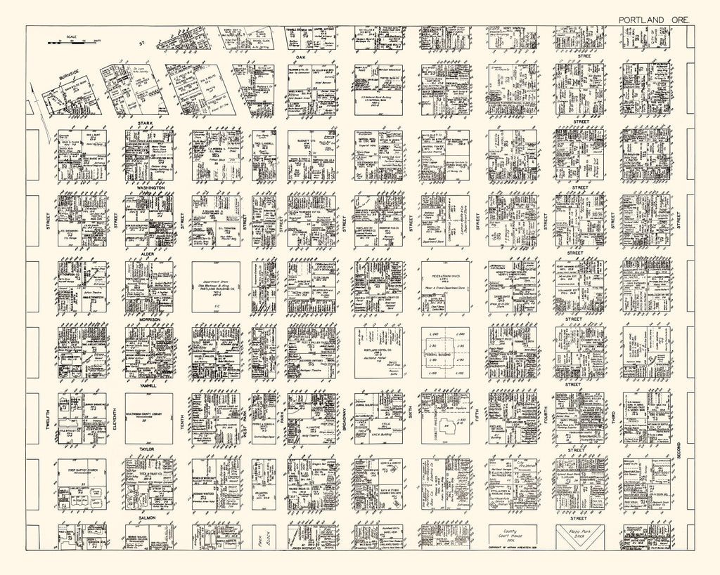 Vintage Map of Portland, OR Business Section 1929