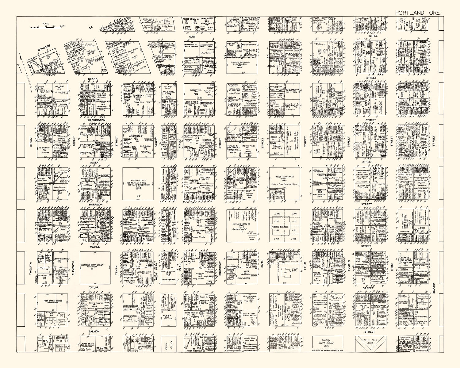 Vintage Map of Portland, OR Business Section 1929