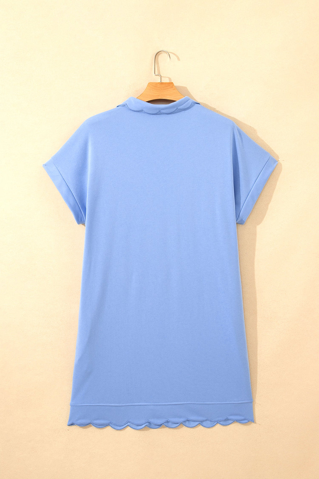 Plus Size Scalloped Hem Button Neck Pullover Mini Dress