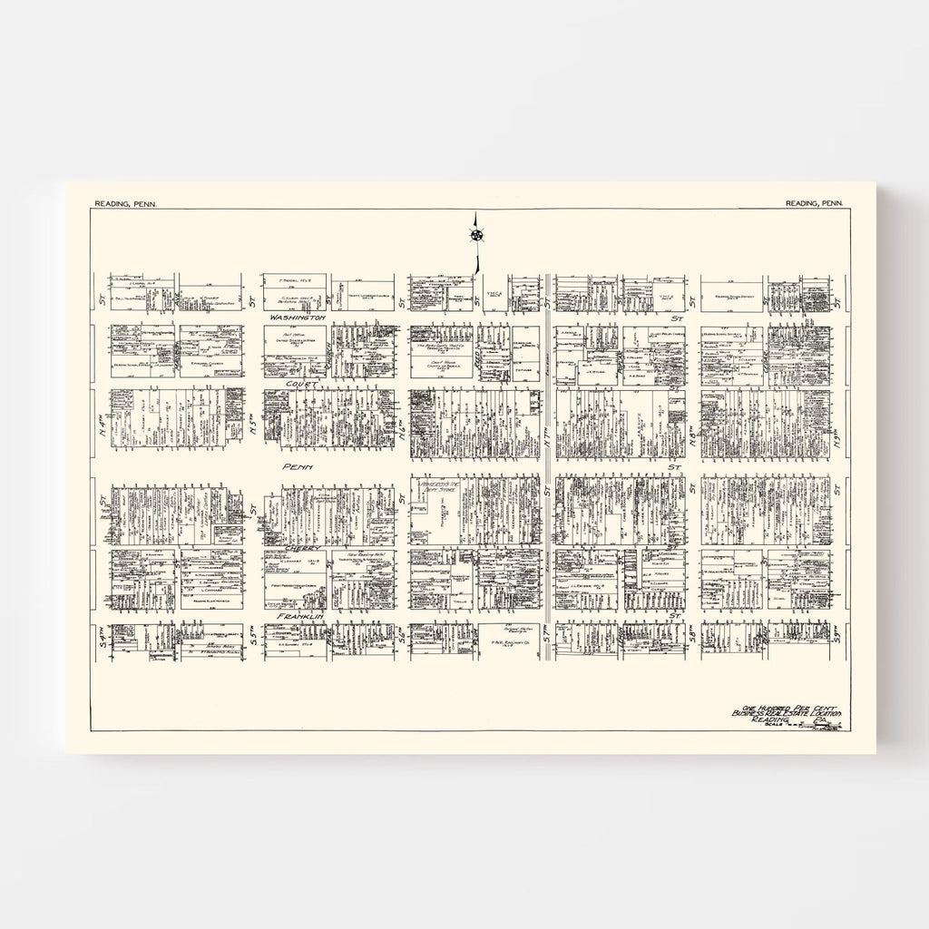 Vintage Map of Reading, PA Business Section 1929