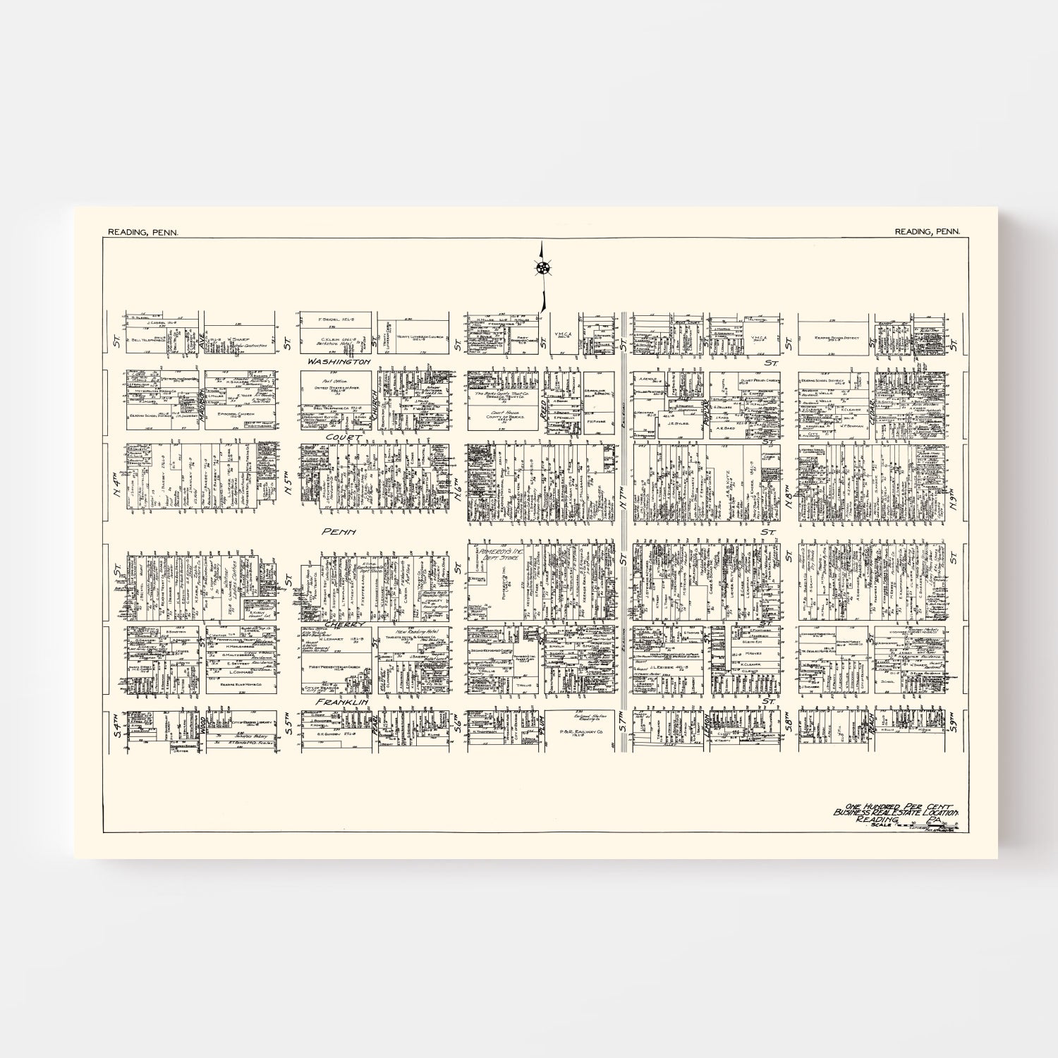 Vintage Map of Reading, PA Business Section 1929