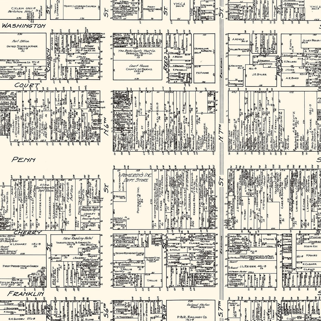 Vintage Map of Reading, PA Business Section 1929