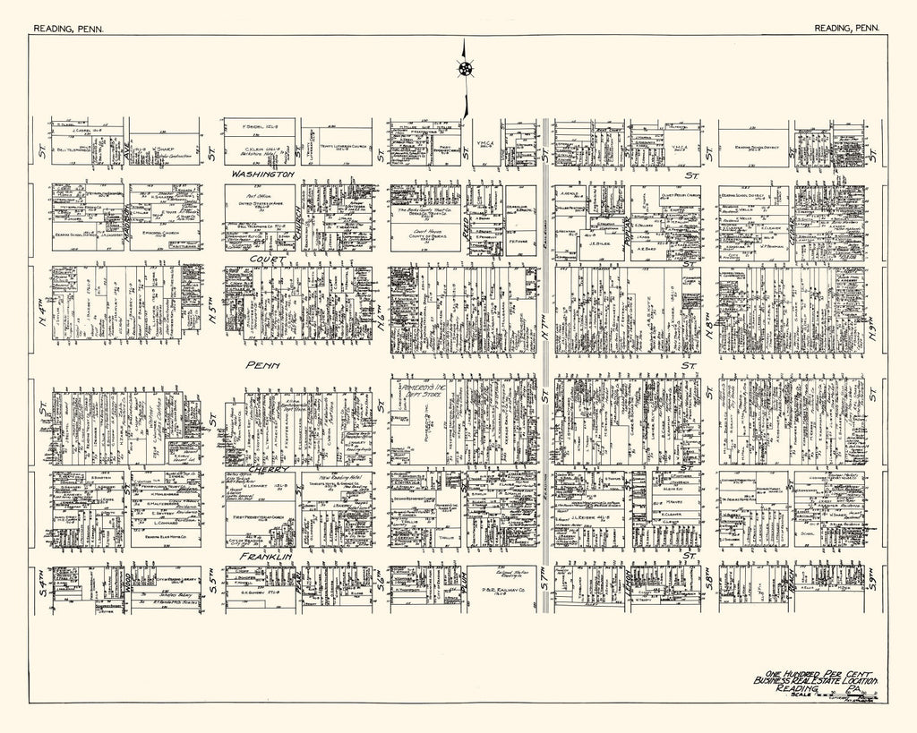 Vintage Map of Reading, PA Business Section 1929