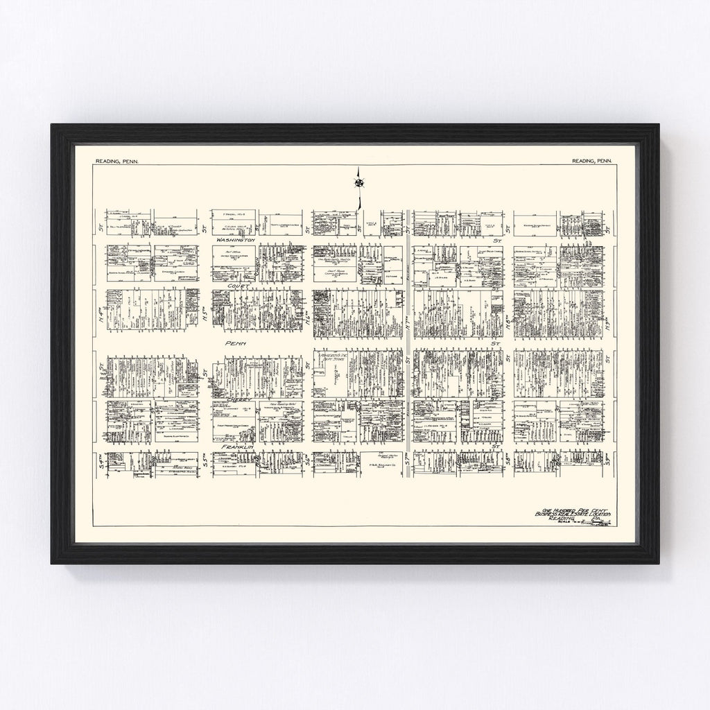 Vintage Map of Reading, PA Business Section 1929
