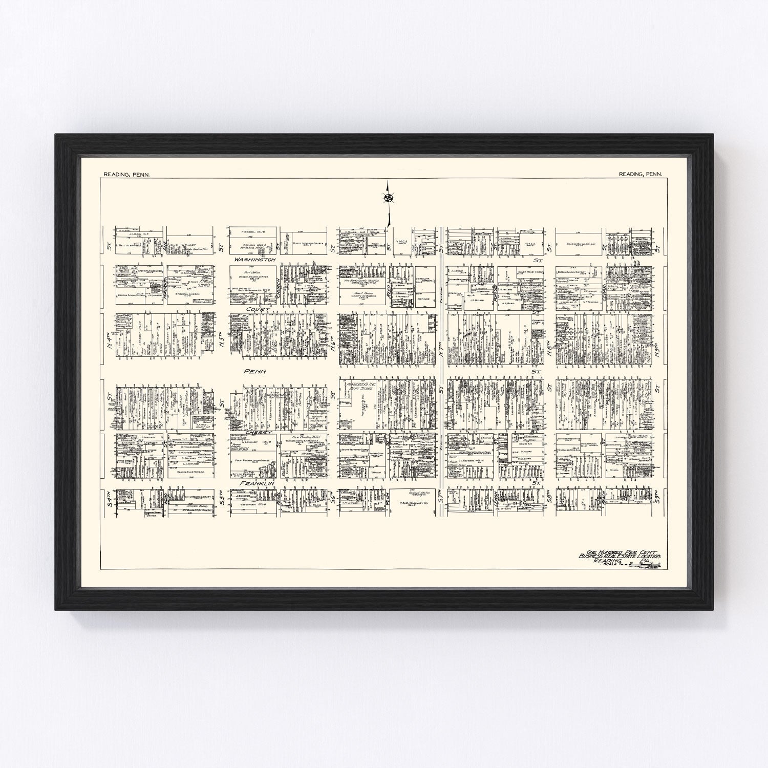 Vintage Map of Reading, PA Business Section 1929