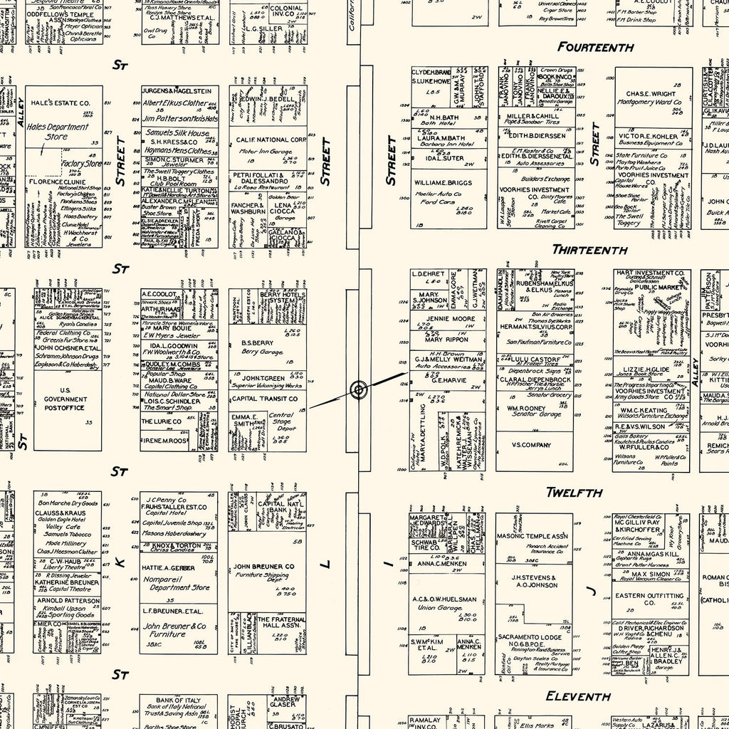Vintage Map of Sacramento, CA Business Section 1929