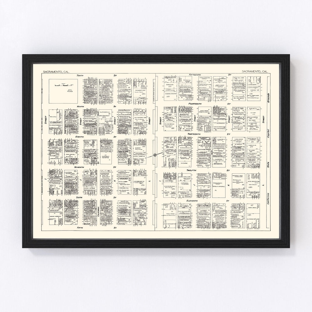 Vintage Map of Sacramento, CA Business Section 1929