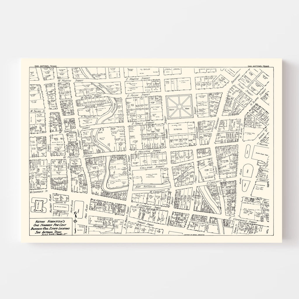 Vintage Map of San Antonio, TX Business Section 1929