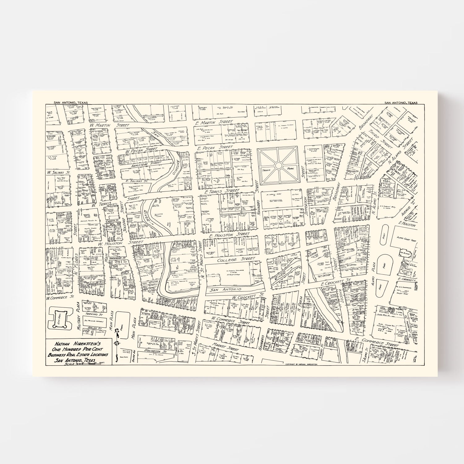 Vintage Map of San Antonio, TX Business Section 1929