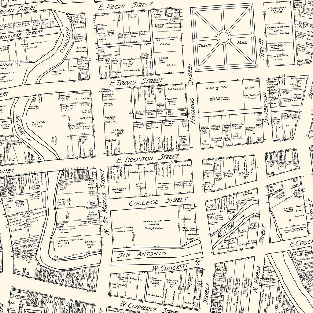 Vintage Map of San Antonio, TX Business Section 1929
