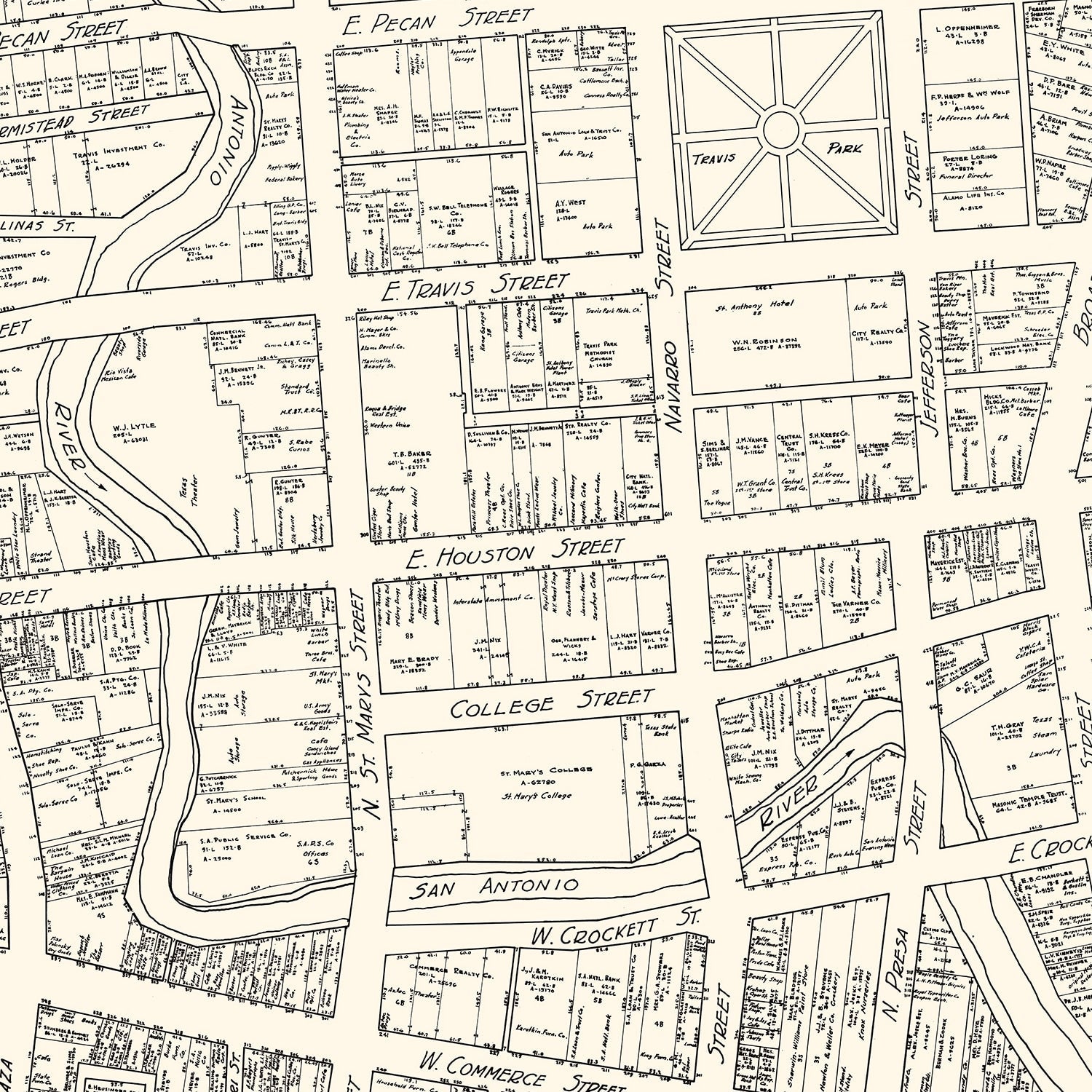 Vintage Map of San Antonio, TX Business Section 1929