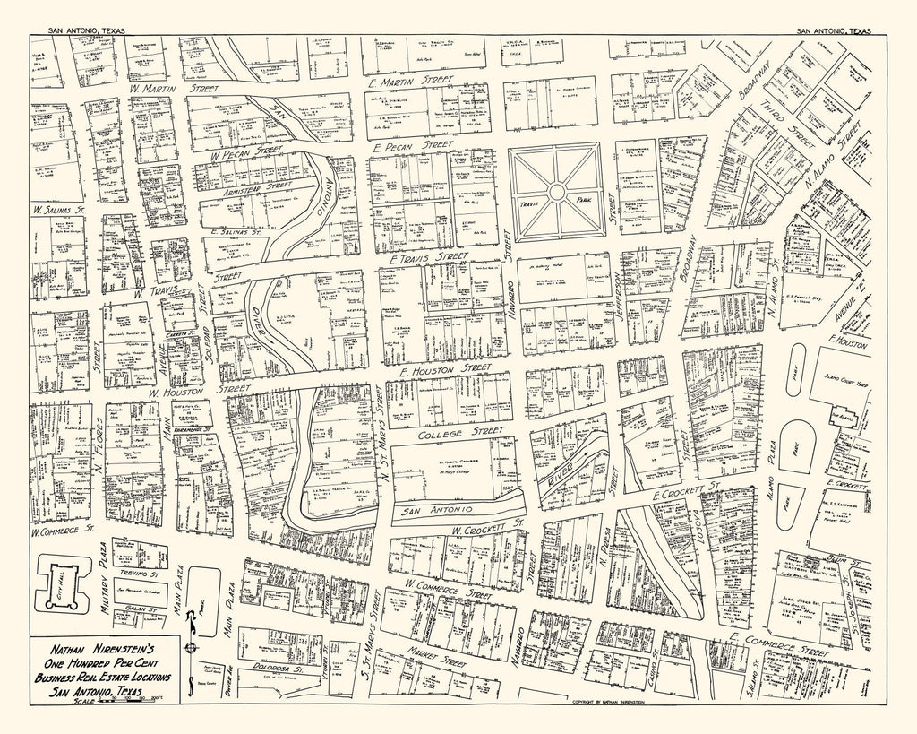 Vintage Map of San Antonio, TX Business Section 1929
