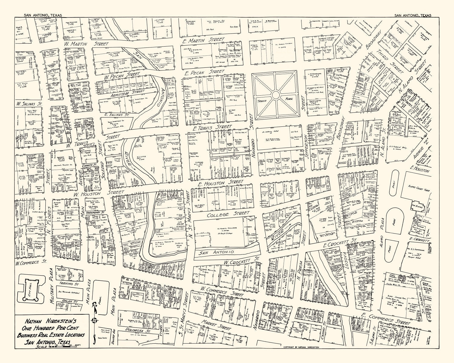 Vintage Map of San Antonio, TX Business Section 1929