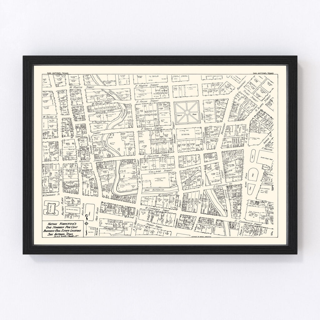 Vintage Map of San Antonio, TX Business Section 1929