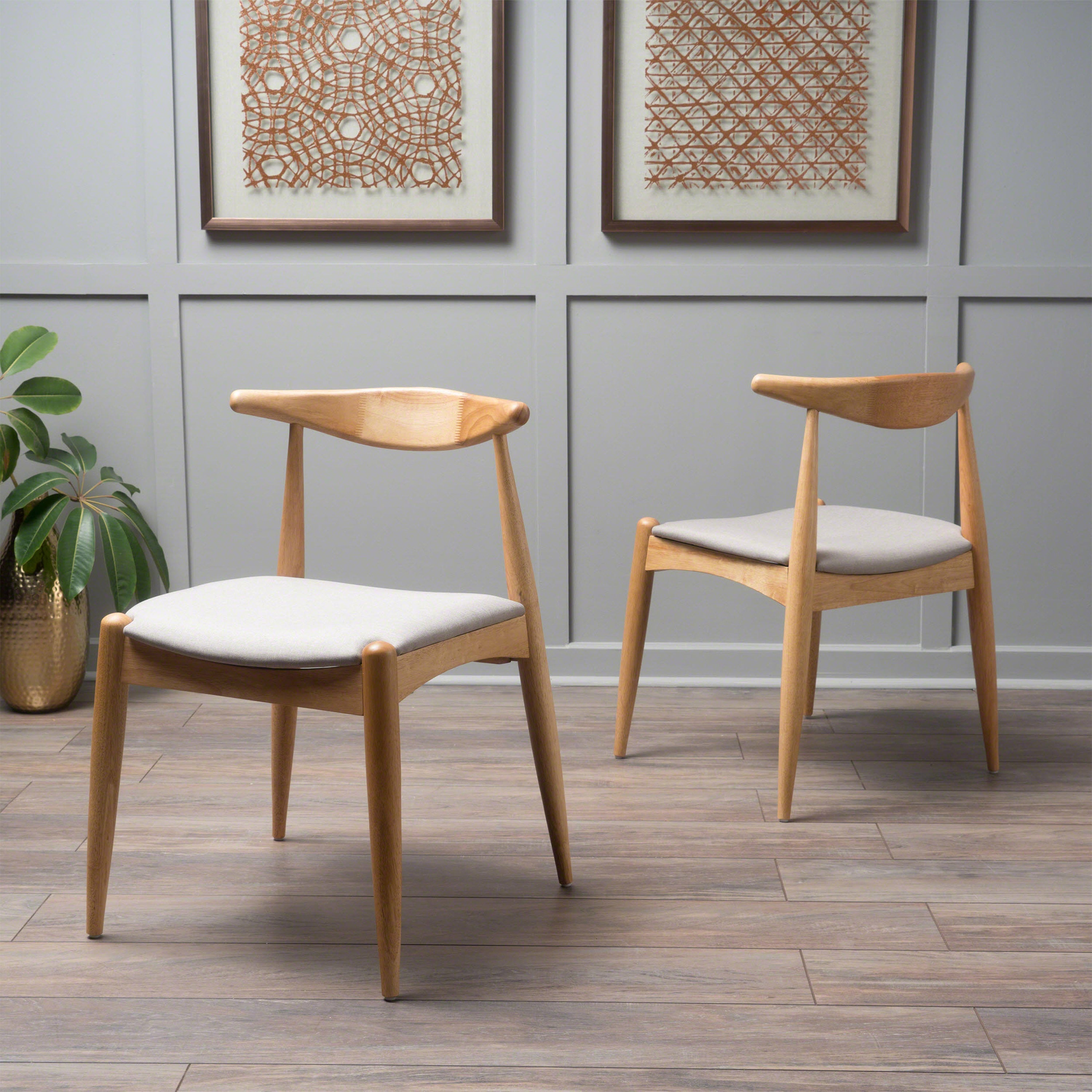 Candescent Dining Chair with Curved Back and Wood Frame, Set of 2, Beige