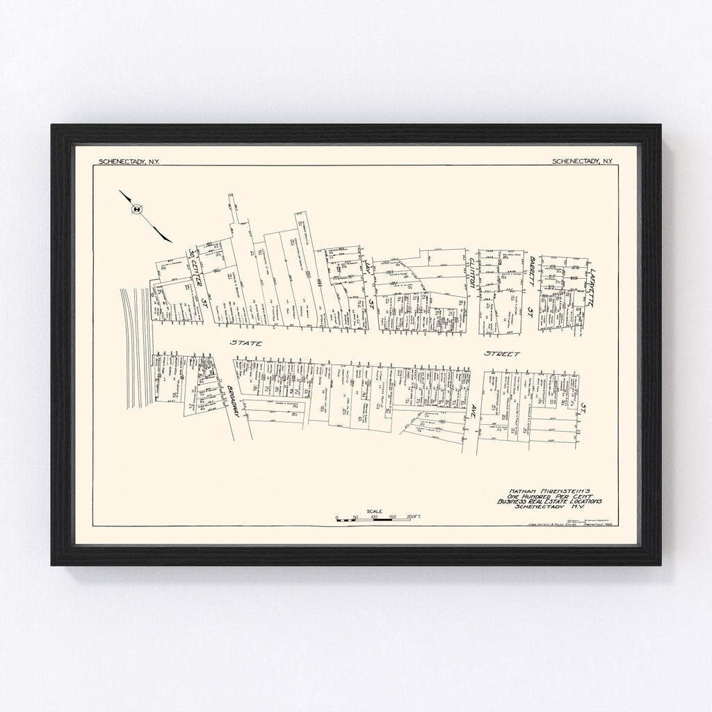 Vintage Map of Schenectady, NY Business Section 1929