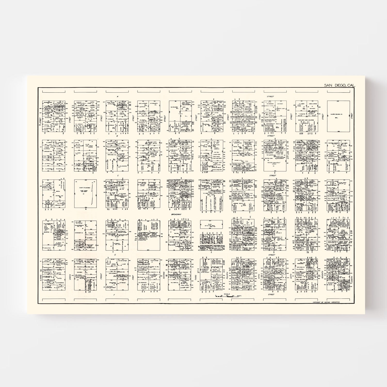 Vintage Map of San Diego, CA Business Section 1929