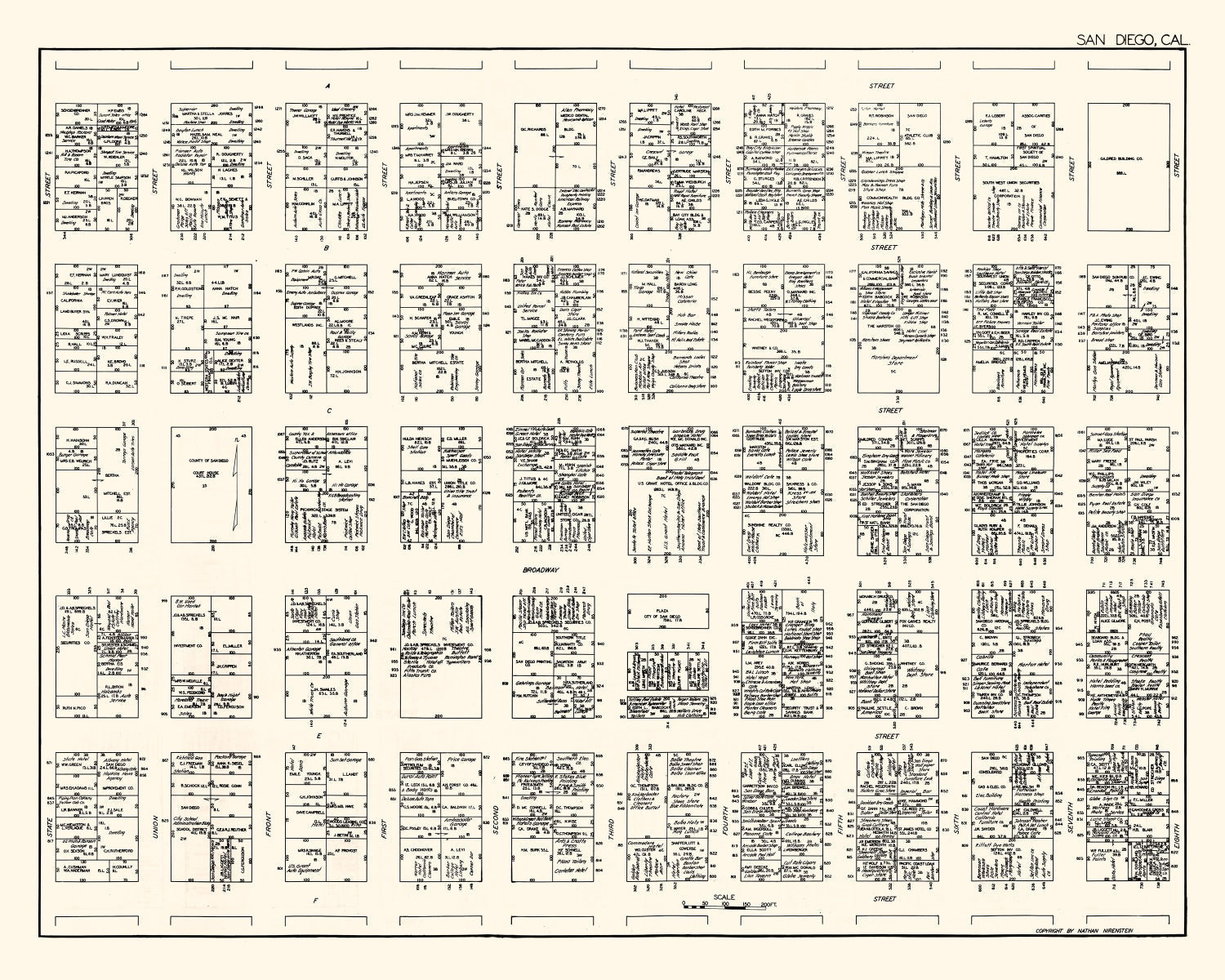 Vintage Map of San Diego, CA Business Section 1929