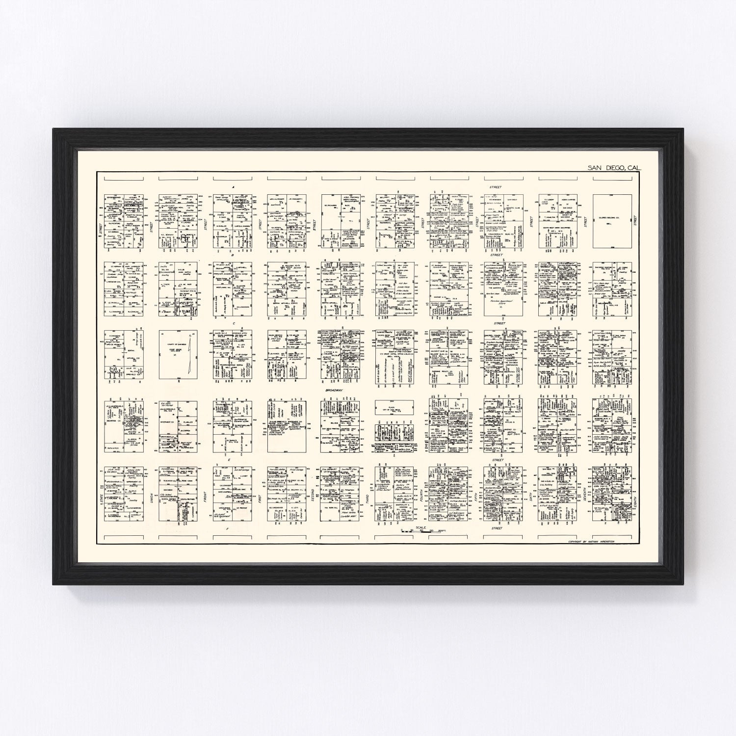 Vintage Map of San Diego, CA Business Section 1929