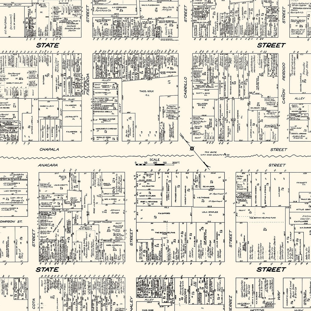 Vintage Map of Santa Barbara, CA Business Section 1929
