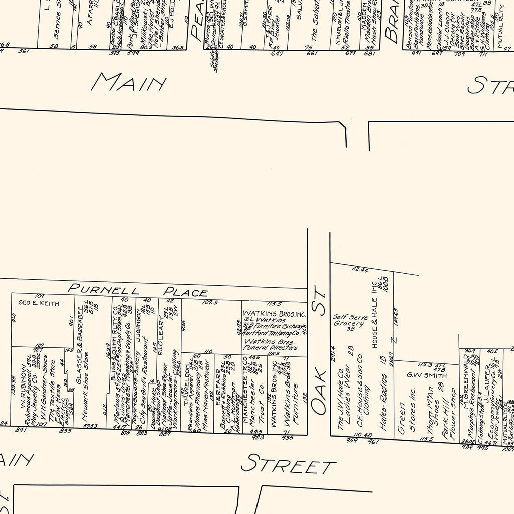 Vintage Map of South Manchester, CT Business Section 1929