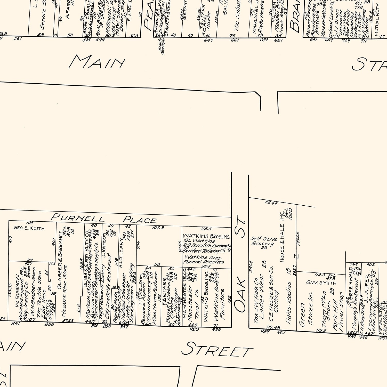 Vintage Map of South Manchester, CT Business Section 1929