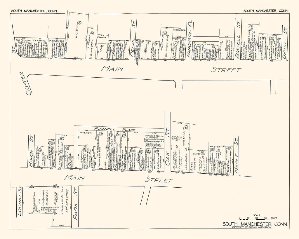 Vintage Map of South Manchester, CT Business Section 1929