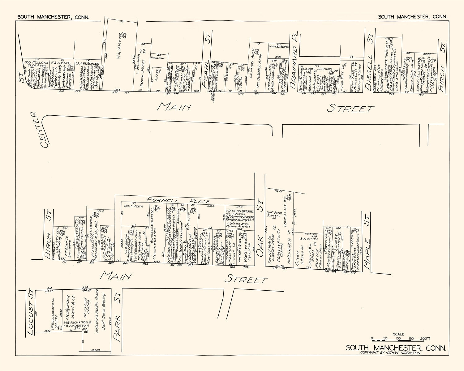 Vintage Map of South Manchester, CT Business Section 1929