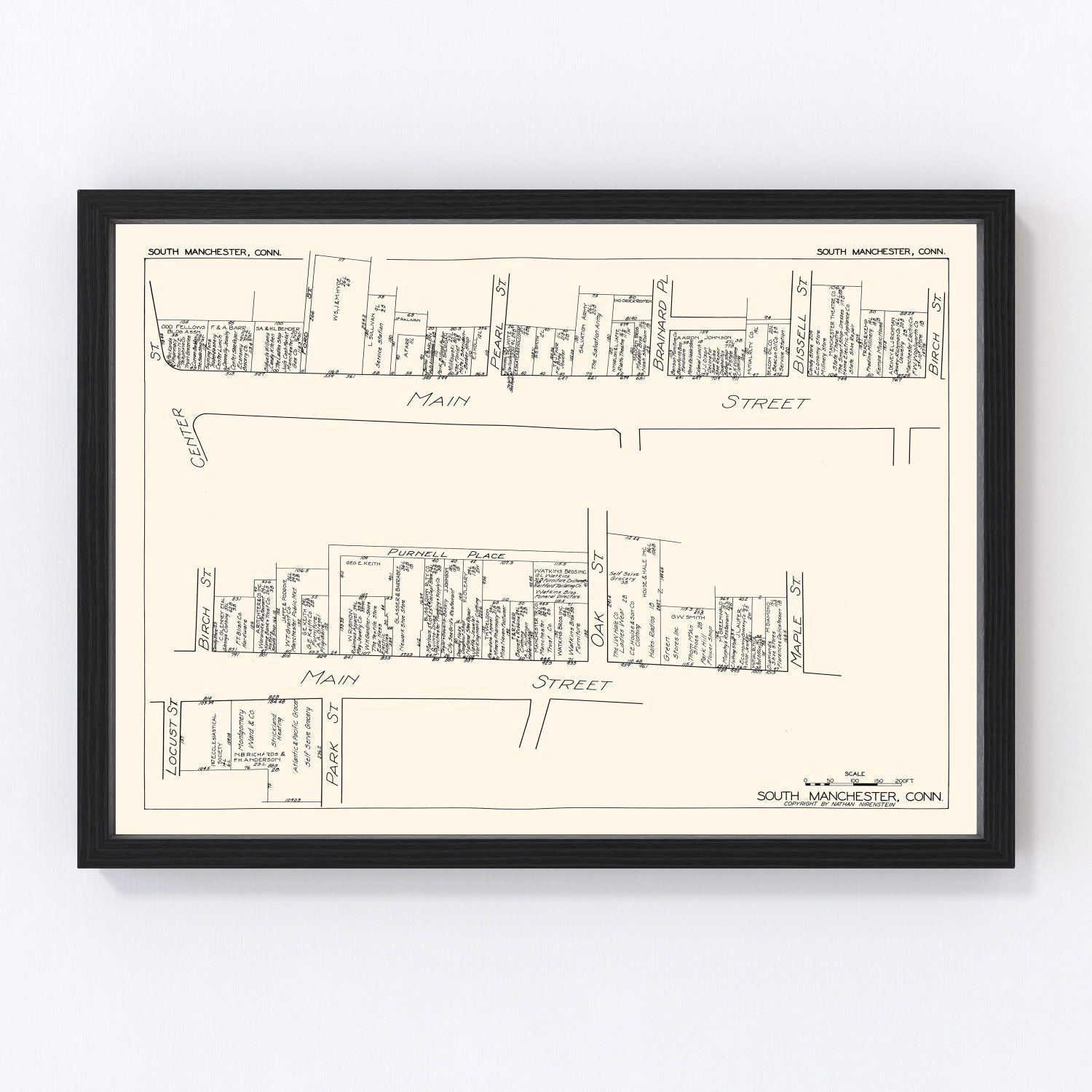 Vintage Map of South Manchester, CT Business Section 1929