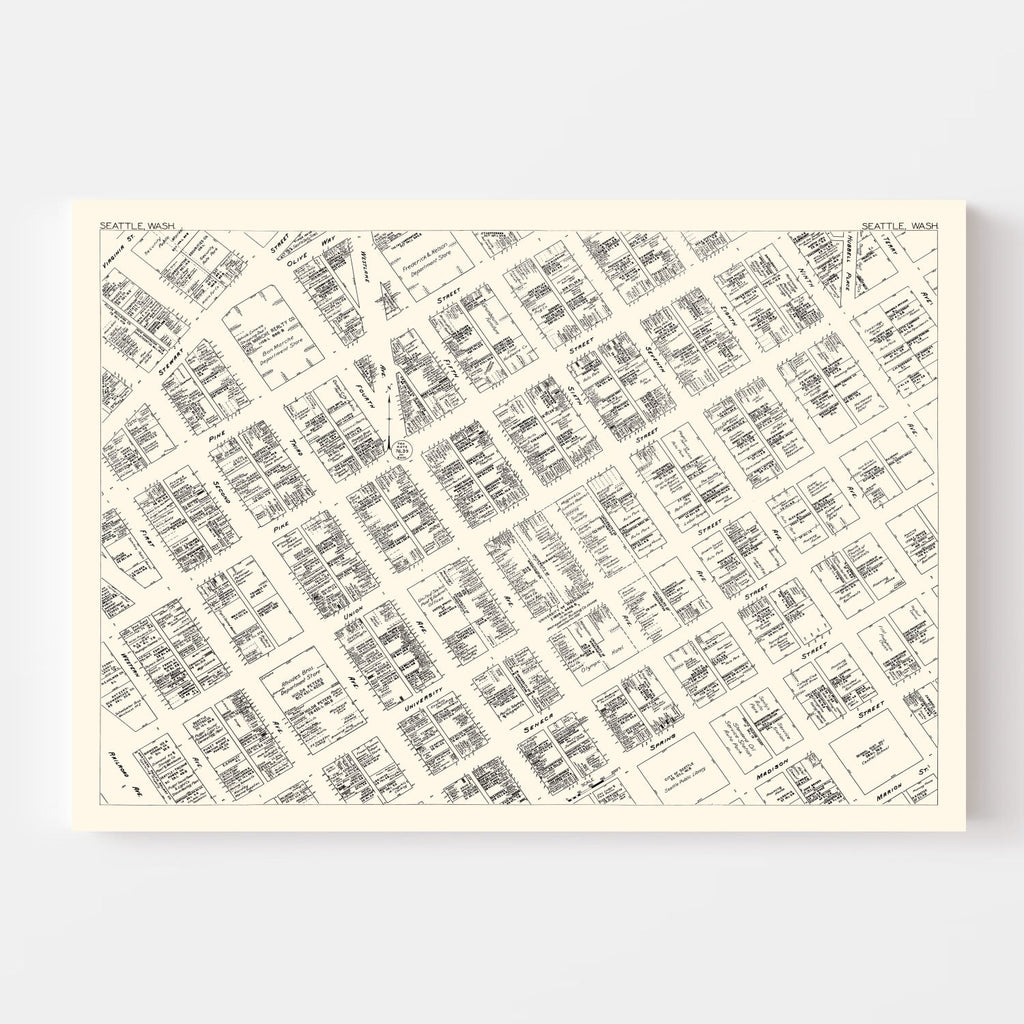 Vintage Map of Seattle, WA Business Section 1929