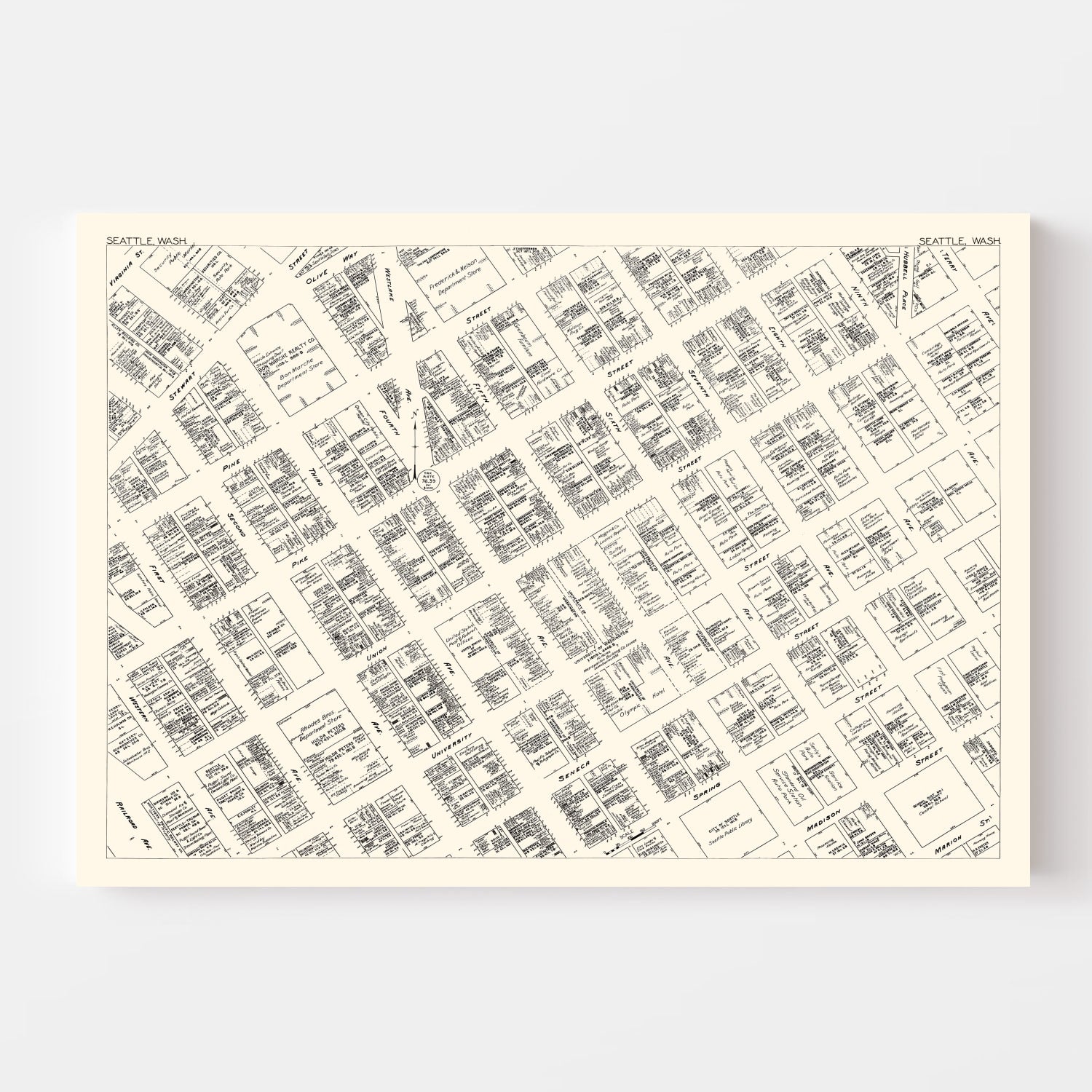 Vintage Map of Seattle, WA Business Section 1929