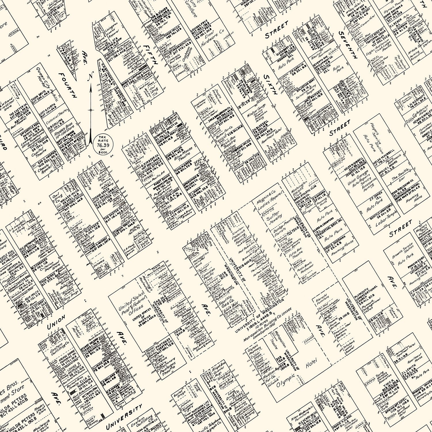 Vintage Map of Seattle, WA Business Section 1929
