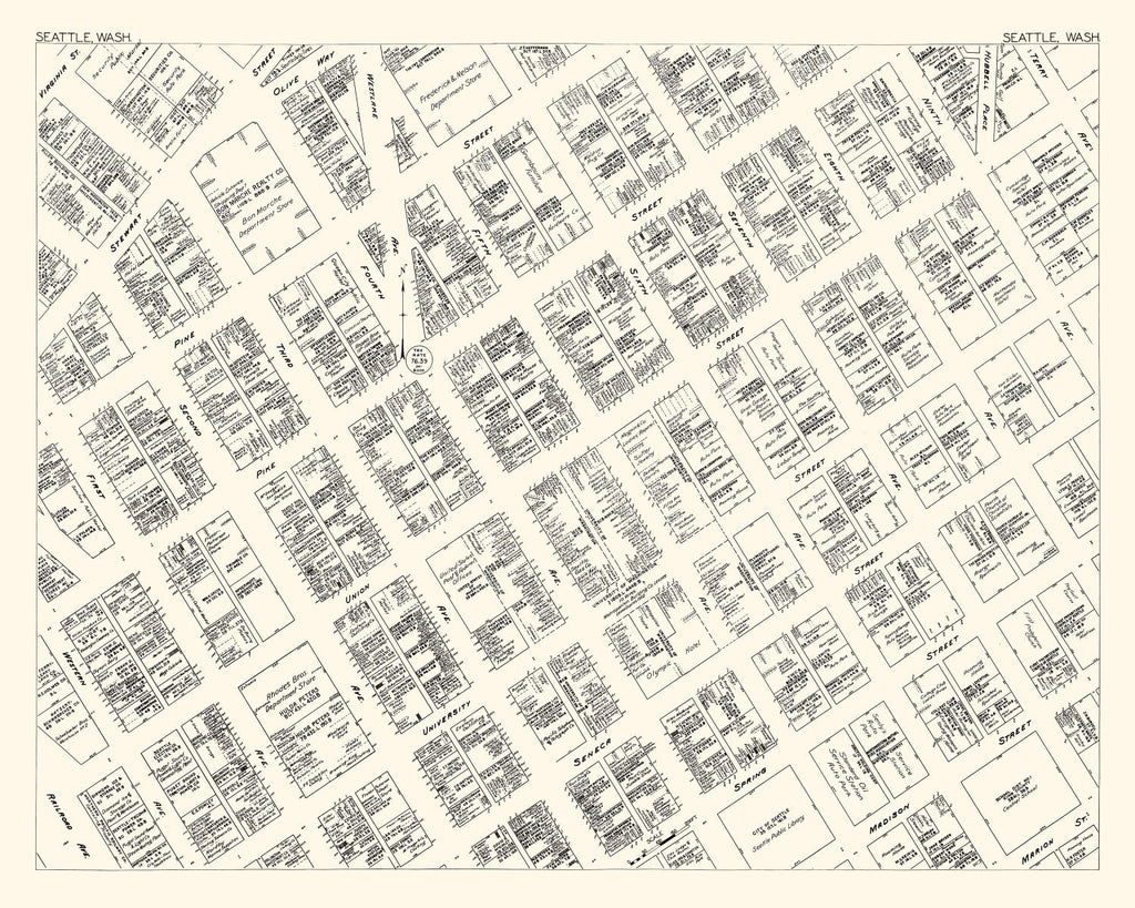Vintage Map of Seattle, WA Business Section 1929